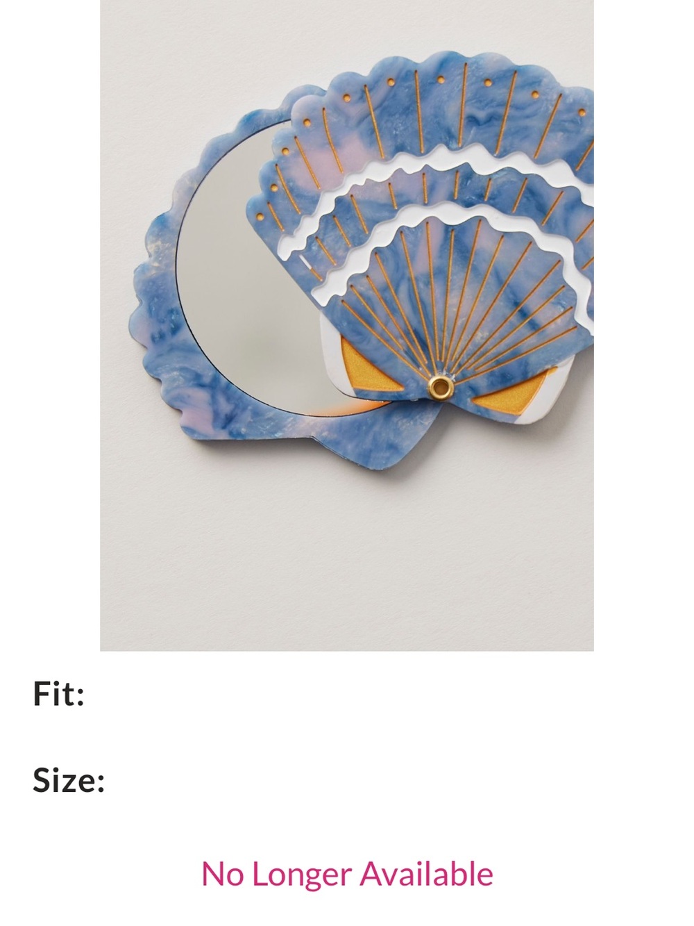 FP & Solar Eclipse NY Blue and Gold hand painted Shell Fan compact Mirror NWT
